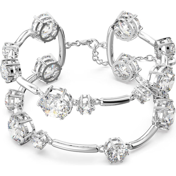 Swarovski Constella Rhodium Plated White Crystal Mixed Round Cuts Bangle, 5638697