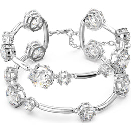 Swarovski Constella Rhodium Plated White Crystal Mixed Round Cuts Bangle, 5638697