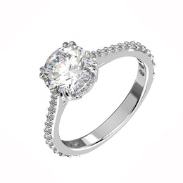 Swarovski Constella Rhodium Plated White Crystal Pave Cocktail Ring Size 55