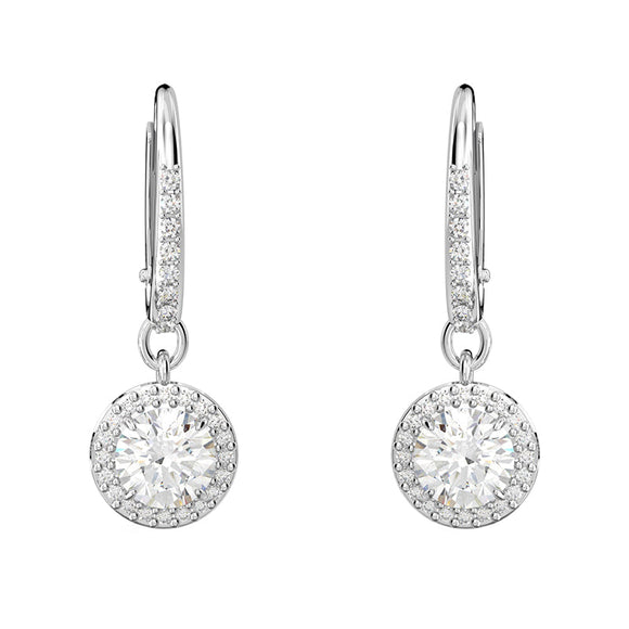 Swarovski Constella Rhodium Plated White Crystal Pave Drop Earrings, 5636270