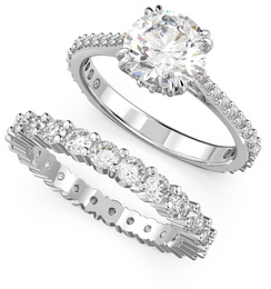 Swarovski Constella Rhodium Plated White Crystal Pave Two Piece Ring Set - Size 60 5649214