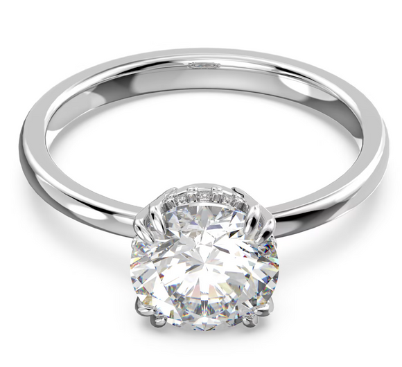 Swarovski Constella Rhodium Plated White Crystal Princess Cut Cocktail Ring - Size 60 5642636