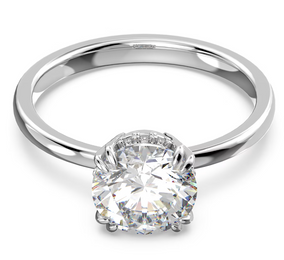 Swarovski Constella Rhodium Plated White Crystal Princess Cut Cocktail Ring - Size 60 5642636