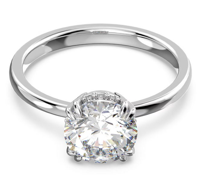 Swarovski Constella Rhodium Plated White Crystal Princess Cut Cocktail Ring - Size 60 5642636