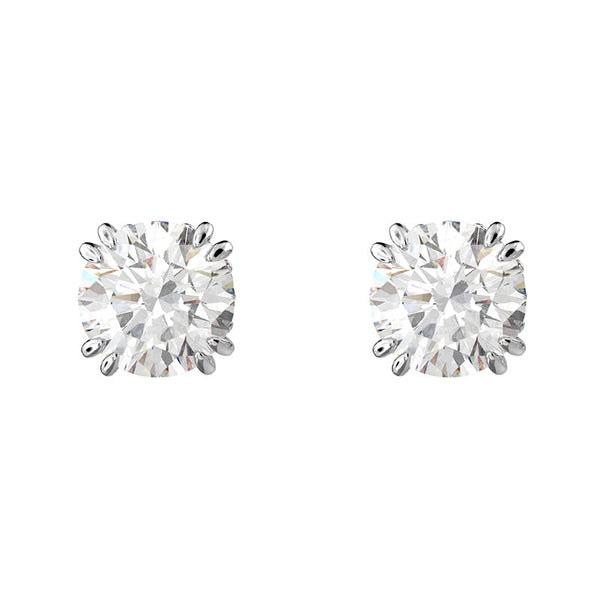 Swarovski Constella Rhodium Plated White Crystal Solitaire Stud Earrings
