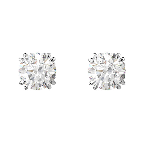 Swarovski Constella Rhodium Plated White Crystal Solitaire Stud Earrings