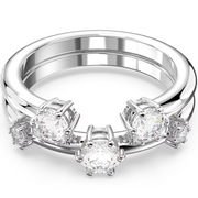 Swarovski Constella Rhodium Plated White Crystal Two Piece Ring Set - Size 50 5640959