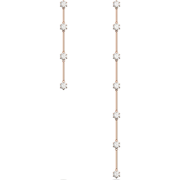 Swarovski Constella Rose Gold Tone Plated White Crystal Asymmetrical Drop Earrings 5609707