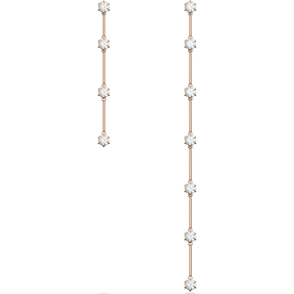 Swarovski Constella Rose Gold Tone Plated White Crystal Asymmetrical Drop Earrings 5609707
