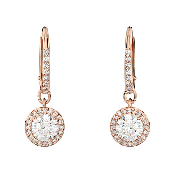 Swarovski Constella Rose Gold Tone Plated White Crystal Pave Drop Earrings, 5638769