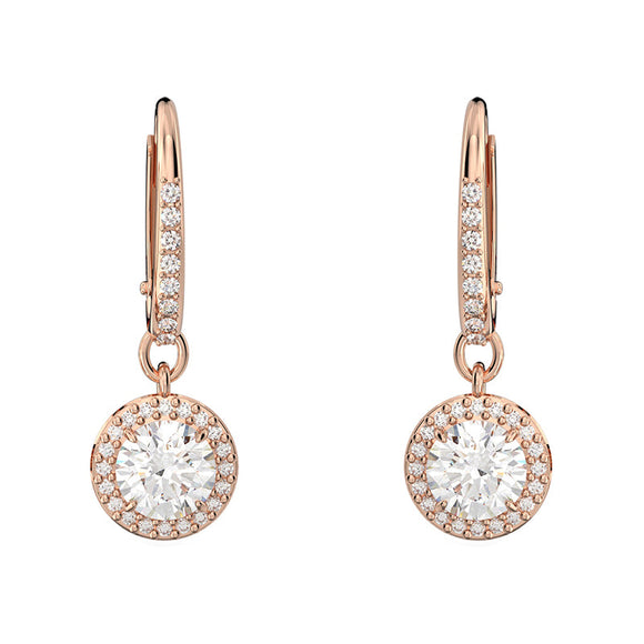 Swarovski Constella Rose Gold Tone Plated White Crystal Pave Drop Earrings, 5638769
