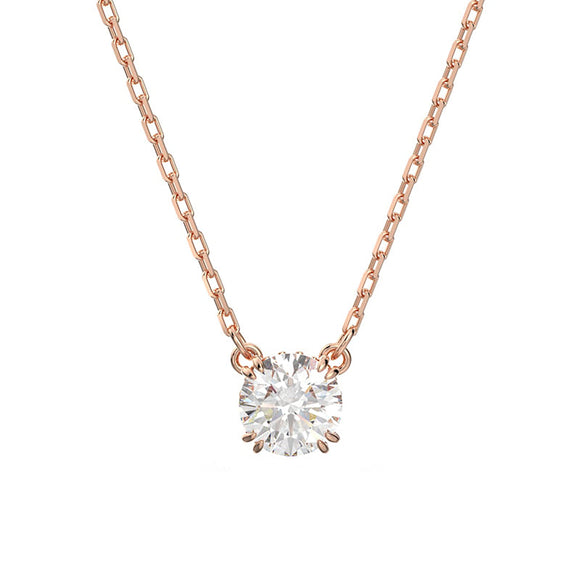 Swarovski Constella Rose Gold Tone Plated White Crystal Solitaire Pendant D
