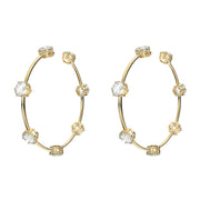 Swarovski Constella Yellow Gold Tone Plated White Crystal Round Cut Hoop Earrings 5622722