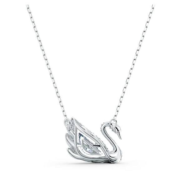 Swarovski Dancing Swan Rhodium Plated White Crystal Necklace