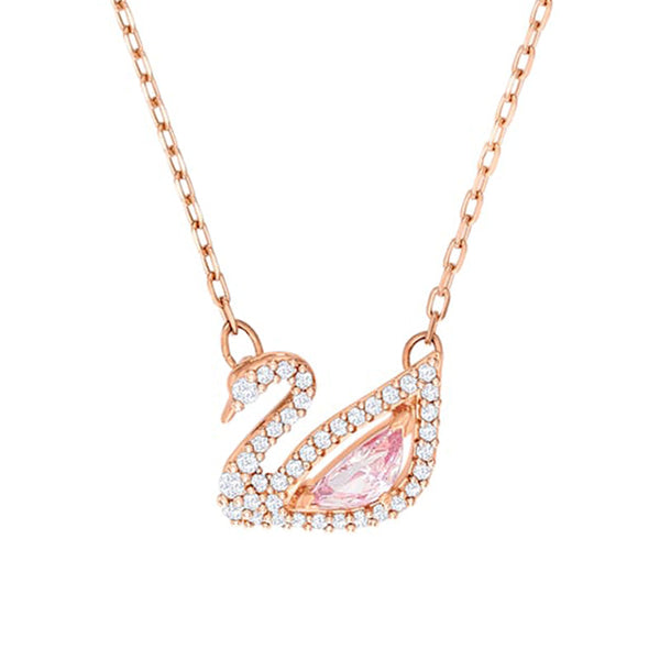 Swarovski Dazzling Swan Rose Gold Tone Plated Pink Crystal Swan Necklace, 5469989.