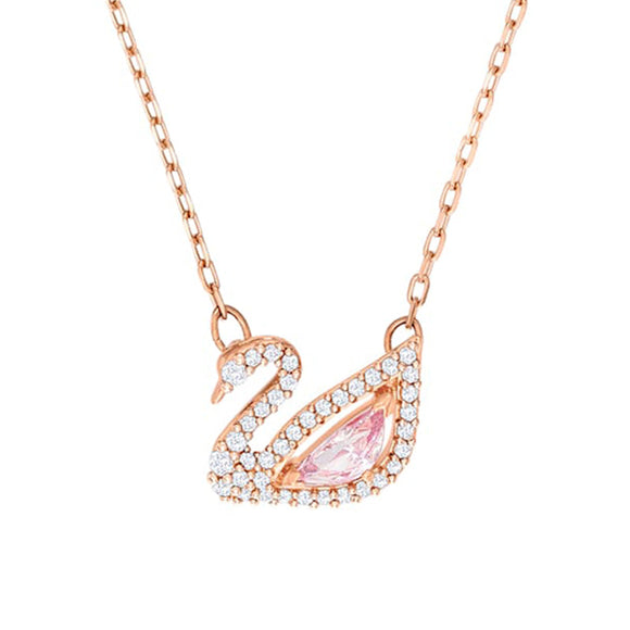 Swarovski Dazzling Swan Rose Gold Tone Plated Pink Crystal Swan Necklace, 5469989.