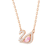 Swarovski Dazzling Swan Rose Gold Tone Plated Pink Crystal Swan Necklace, 5469989.