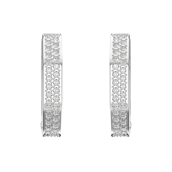 Swarovski Dextera Rhodium Plated White Crystal Octagon Small Hoop Earrings