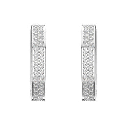 Swarovski Dextera Rhodium Plated White Crystal Octagon Small Hoop Earrings