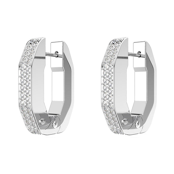 Swarovski Dextera Rhodium Plated White Crystal Octagon Small Hoop Earrings