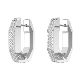 Swarovski Dextera Rhodium Plated White Crystal Octagon Small Hoop Earrings
