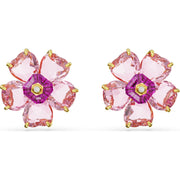 Swarovski Florere Gold Tone Plated Pink Crystal Flower Stud Earrings 5650563
