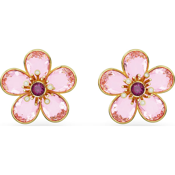Swarovski Florere Gold Tone Plated Pink Crystal Flower Stud Earrings 5656635