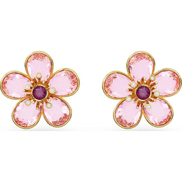 Swarovski Florere Gold Tone Plated Pink Crystal Flower Stud Earrings 5656635