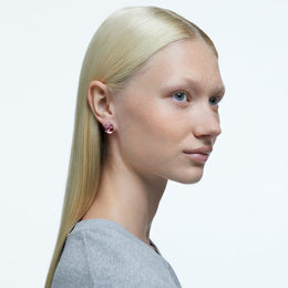 Swarovski Gema Rhodium Plated Pink Crystal Teardrop Stud Earrings, 5614455_3.