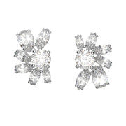 Swarovski Gema Rhodium Plated White Crystal Flower Stud Earrings