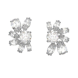 Swarovski Gema Rhodium Plated White Crystal Flower Stud Earrings