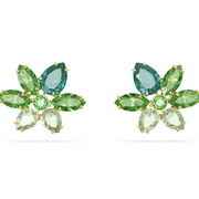 Swarovski Gema Yellow Gold Tone Plated Green Flower Stud Earrings 5658400
