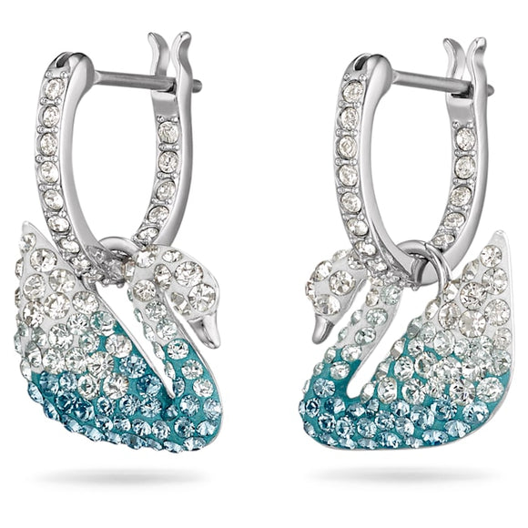 Swarovski Iconic Swan Blue Rhodium Plated Crystal Earrings, 5512577_3.