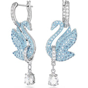 Swarovski Iconic Swan Rhodium Plated Blue Crystal Swan Earrings