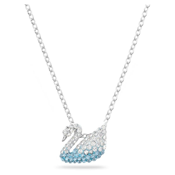 Swarovski Iconic Swan Rhodium Plated Blue Crystal Swan Necklace, 5512094.