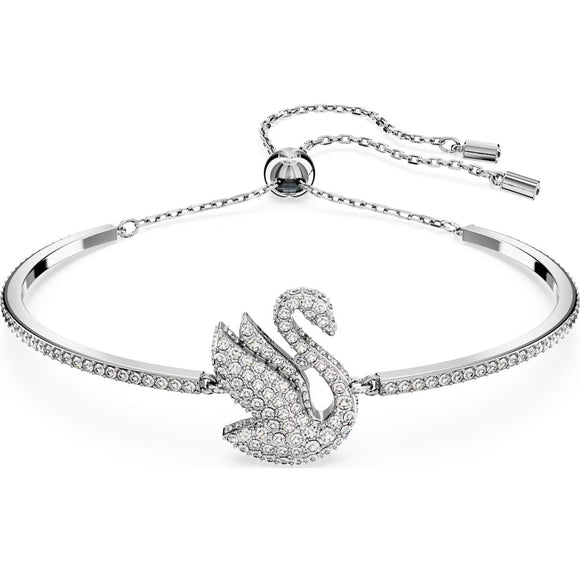 Swarovski Iconic Swan Rhodium Plated White Crystal Bangle, 5649772.