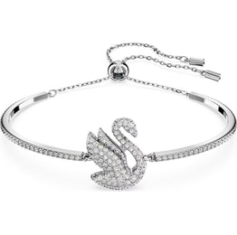 Swarovski Iconic Swan Rhodium Plated White Crystal Bangle, 5649772.