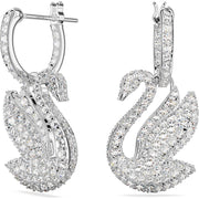 Swarovski Iconic Swan Rhodium Plated White Crystal Drop Earrings 5647545