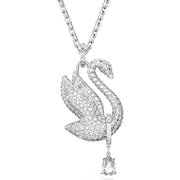 Swarovski Iconic Swan Rhodium Plated White Crystal Long Necklace 5647546
