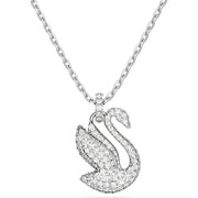 Swarovski Iconic Swan Rhodium Plated White Crystal Medium Necklace 5647872