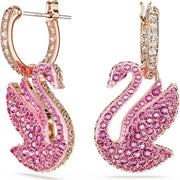Swarovski Iconic Swan Rose Gold Tone Plated Pink Crystal Drop Earrings 5647544