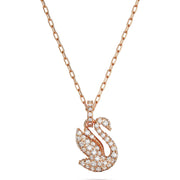 Swarovski Iconic Swan Rose Gold Tone Plated White Crystal Necklace 5647555