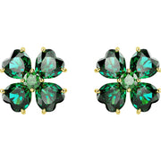 Swarovski Idyllia Gold Tone Plated Green Crystal Clover Stud Earrings