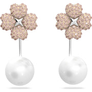 Swarovski Latisha Rhodium Plated Pink Flower Crystal Pearl Earring Jackets, 5636486