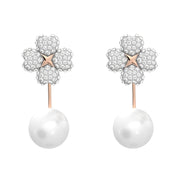 Swarovski Latisha Rose Gold Tone Plated White Flower Crystal Pearl Earring Jackets D
