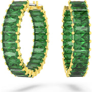 Swarovski Matrix Gold Tone Plated Green Crystal Baguette Cut Hoop Earrings 5658651