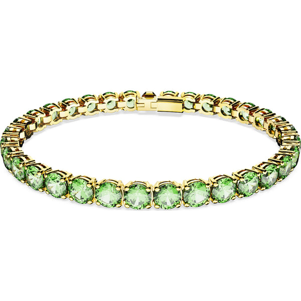 Swarovski Matrix Gold Tone Plated Green Crystal Medium Round Cut Tennis Bracelet Size L 5658850