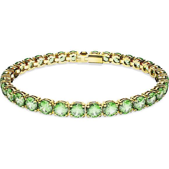 Swarovski Matrix Gold Tone Plated Green Crystal Medium Round Cut Tennis Bracelet Size L 5658850