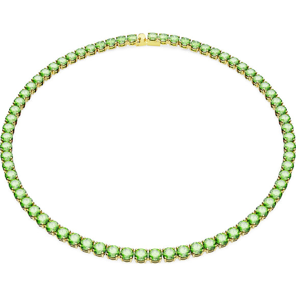Swarovski Matrix Gold Tone Plated Green Crystal Tennis Necklace 5661189