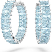 Swarovski Matrix Rhodium Plated Blue Crystal Baguette Cut Hoop Earrings 5659037